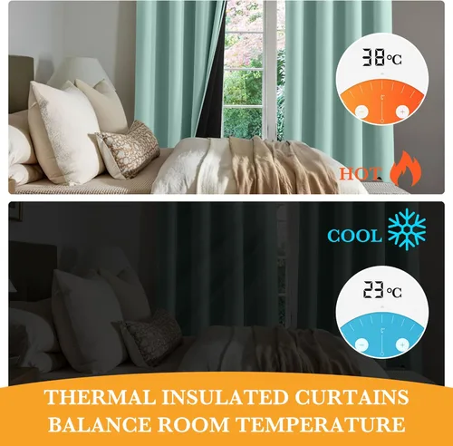 Vista 5 de RYB HOME Cortinas 100% opacas de 63 pulgadas de largo, aislamiento térmico, oscurecimiento total de la habitación, cortinas reductoras de ruido