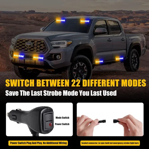 Vista 4 de 2 barras de luz estroboscópica LED, luces estroboscópicas intermitentes de emergencia de alta intensidad con 12 LED 22 modos intermitentes, luces