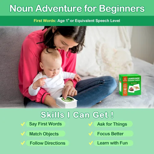 Vista 3 de Tarjetas flash de 50 primeras palabras para bebé con videos divertidos Tarjetas de imagen extra gruesas para terapia del habla, tarjetas