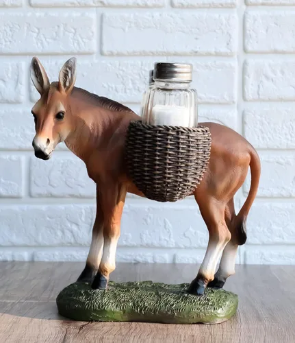 Vista 2 de Ebros - Alforjas rústicas de animales de granja de burro con figuras de especias, salero y pimentero, decoración de cocina, centro de mesa