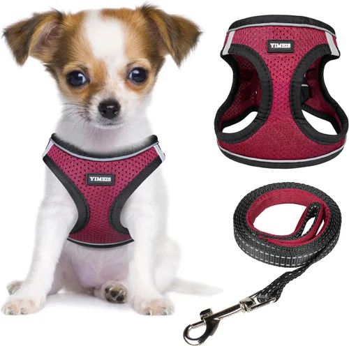 Vista 11 de YIMEIS Juego de arnés y correa para perro, arnés de malla suave sin tirones, chaleco reflectante ajustable para cachorros para perros pequeños