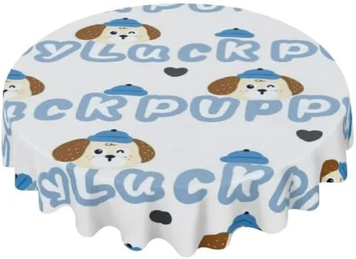 Cute Dog Print Round Tablecloth Table Cloth Decor Washable Table Cover with Wrinkle Resistant for Home Kitchen Dining Room Picnic Camping Party