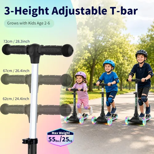 Vista 4 de BELEEV Scooter A4 para niños de 2 a 6 años, cubierta iluminada y ruedas Aqua Negro