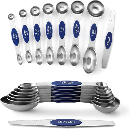 Vista 15 de Spring Chef Juego de cucharas medidoras magnéticas de acero inoxidable con imanes N45 fuertes, accesorios de cocina de metal resistente para hornear