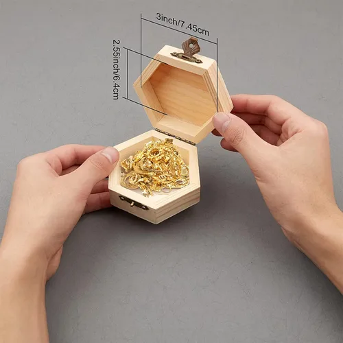 Vista 3 de GORGECRAFT 2 cajas de madera sin terminar hexagonal, caja de almacenamiento de madera con tapa con bisagras y cierre frontal para bricolaje