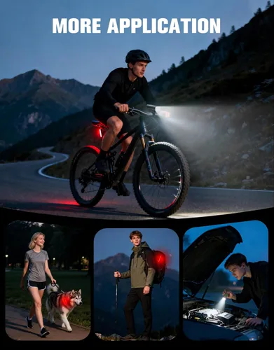 Vista 8 de WOCBUY Luces de bicicleta, juego de luces LED recargables por USB de 1200 lúmenes, luces de bicicleta superbrillantes, luz trasera y delantera