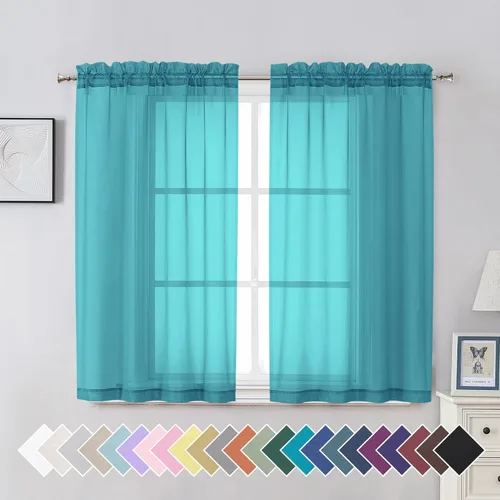 Vista 187 de Aiyufeng 2 paneles de cenefa transparente negra de 14 pulgadas de largo, cortinas cortas para dormitorio, cortinas de cocina para ventana pequeña