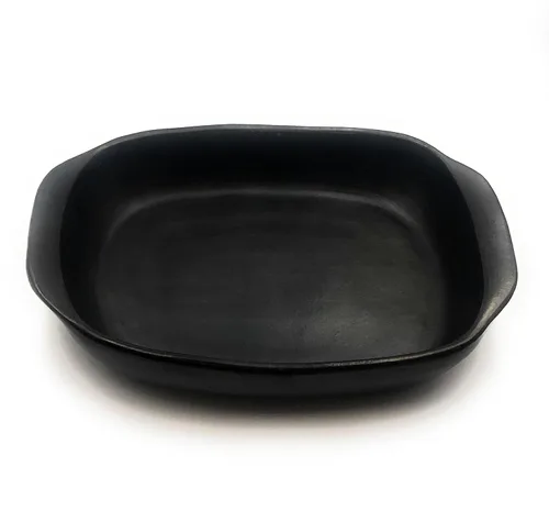 Square Roasting Pan 11 x 10.5 Inches hight 2.5 Inches with handle 13 Inches Black Clay Original Handicraft Protect your Health and Take Care the