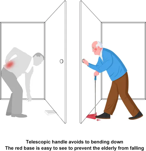 Vista 5 de Cuña de tope de puerta de mango largo – Juego de 2 – Cuña de goma resistente, ajustable, antideslizante, mango extensible para personas mayores
