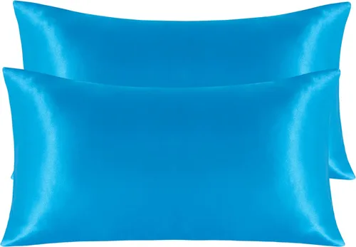 Vista 40 de NTBAY Paquete de 2 fundas de almohada estándar de satén para cabello y piel, lujosas y sedosas fundas de almohada con cierre de sobre, 20 x 26