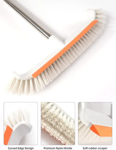 Vista 2 de Cepillo de limpieza de piso 2 en 1 con escobilla de goma, cepillos de limpieza ajustable de 60 pulgadas para limpiar, cepillo de limpieza de ducha