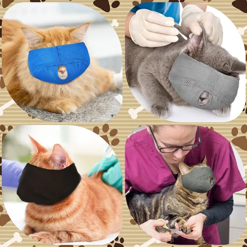 Vista 6 de 6 bozales de gato para aseo personal de malla transpirable, suave y suave, protector bucal de gato colorido para evitar mordeduras y masticar