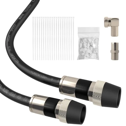 Vista 8 de Cable coaxial RG6 de 3 pies negro, cable coaxial de 75 Ohm con conector F y acoplador doble hembra F81, cable de extensión de antena de TV de alta