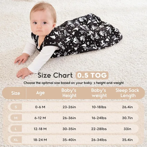 Vista 4 de Yoofoss Saco de dormir para bebé de 0-6 meses 0.5 TOG Manta vestible para bebé, 100% algodón orgánico Saco de dormir para bebé/niño pequeño