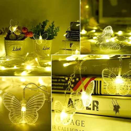 Vista 3 de Cortina de luces de mariposa de 20 pies, 120 luces LED para ventana, luces de hadas USB, 24 mariposas, 8 modos con control remoto para habitación