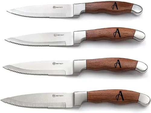 Vista 5 de Cuchillos para carne personalizados Juego de 4 cuchillos de carne dentados..