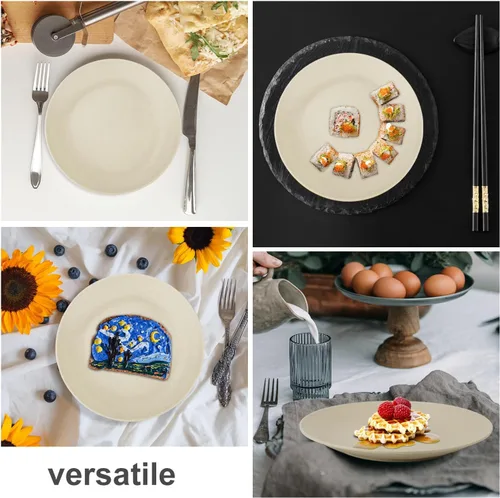 Vista 7 de Wrova Juego de 8 Platos de Cena de Paja de Trigo Irrompibles de 9 Pulgadas - Platos de Plástico Aptos para Lavavajillas y Microondas Reutilizables