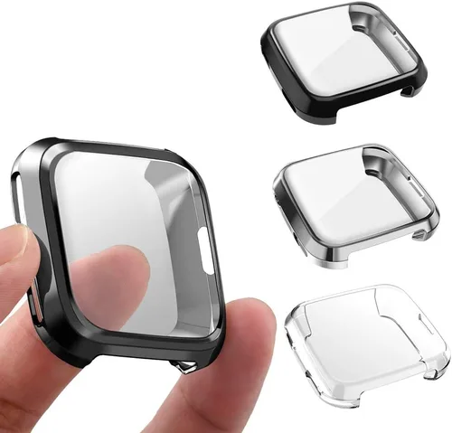Vista 9 de Paquete de 3 protectores de pantalla compatibles con Fitbit Versa, ultra delgado, suave, funda completa para Fitbit Versa, negro, plata, oro rosa