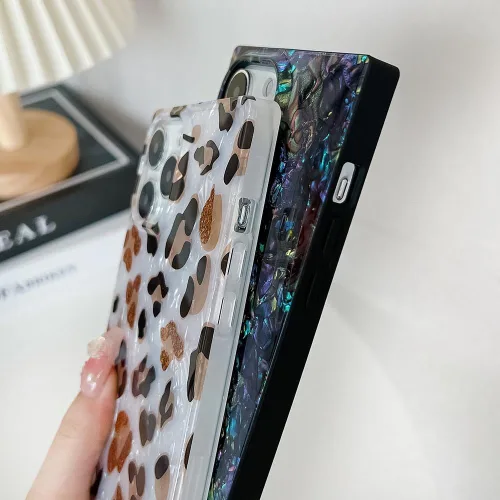 Vista 3 de KERZZIL Elegante Funda con Concha de Madre Perla para Niña Compatible con iPhone 14 de 6.1 Pulgadas, Funda Rectángulo con Borde, Elegante y delgada