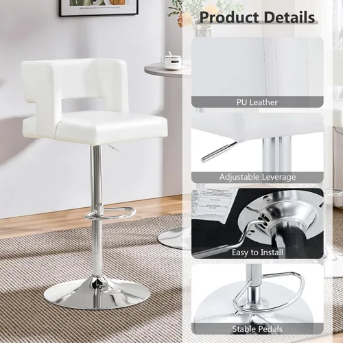 Vista 46 de Juego de 2 taburetes de bar de altura de asiento ajustable de 26-35 pulgadas, taburete giratorio de altura de mostrador con cojín de cuero, sillas