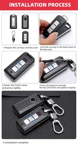 Vista 8 de ontto Funda para llavero Mitsubishi, entrada sin llave, funda de llave inteligente de protección completa de 360° para Outlander Lancer Eclipse