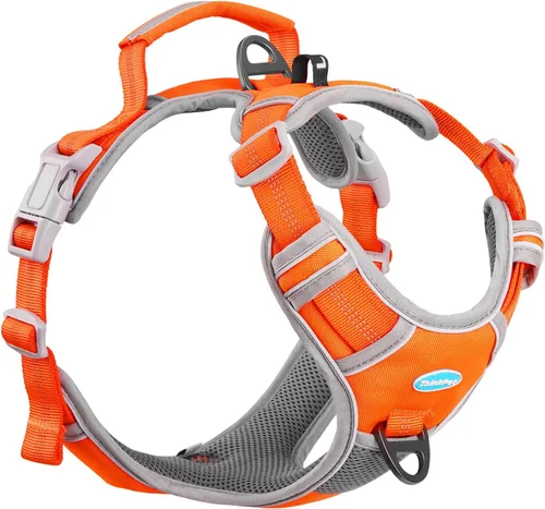 Vista 7 de ThinkPet Arnés deportivo transpirable, antitirones para perro, con asa, arnés reflectante y ajustable para perros medianos o grandes, clip trasero