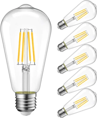 LVWIT ST21 Bombilla LED de filamento 7 W (equivalente a 60 vatios), regulable 2700 K, blanco cálido, bombilla Edison vintage E26, base mediana