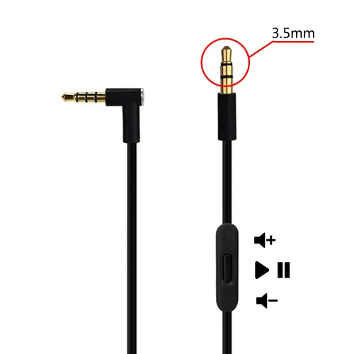 Vista 2 de Cable de audio AUX original de repuesto para auriculares Beats by Dre Solo/Studio/Pro/Wireless/Mixr con micrófono negro+cable cargador de repuesto