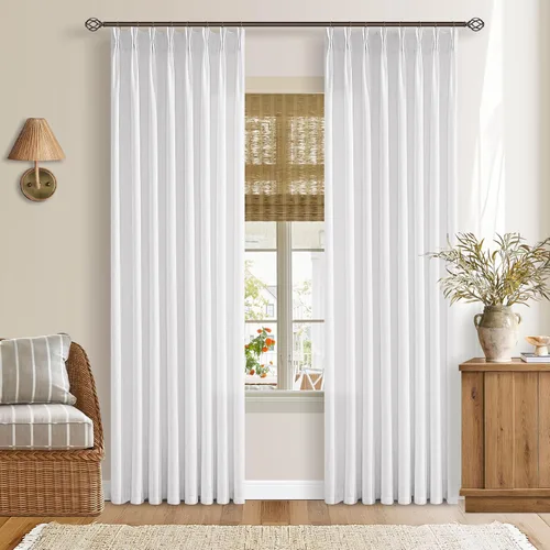 Vista 17 de TWODRAPES Cortinas de Lino Plisadas con Pinza Beige Blancas de 54 Pulgadas de Largo 2 Paneles para Comedor Cocina Dormitorio Plisadas Semi