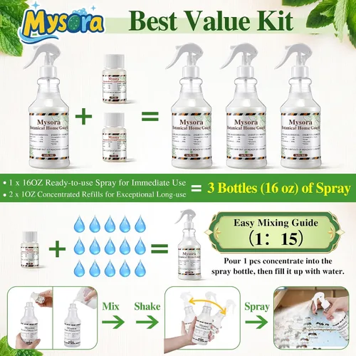 Vista 10 de 16 oz a base de plantas naturales y 2 repuestos de concentrado de 1 oz, control de pulverización natural