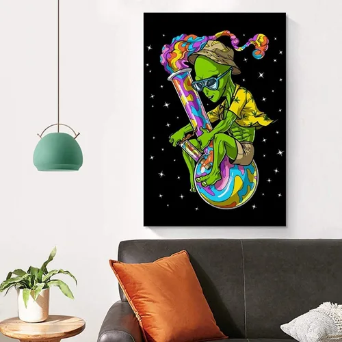 Vista 4 de Cysoo Hoja de marihuana Alien DIY 5D Diamond Painting Cannabis Weed Full Drill Art Kits