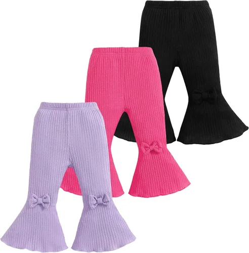 Mioglrie Pantalones para Bebé Niña Leggings de Niña Pequeña Paquete de 3 Pantalones Acampanados para Recién Nacido 3 6 9 12 18 24 Meses Pantalones