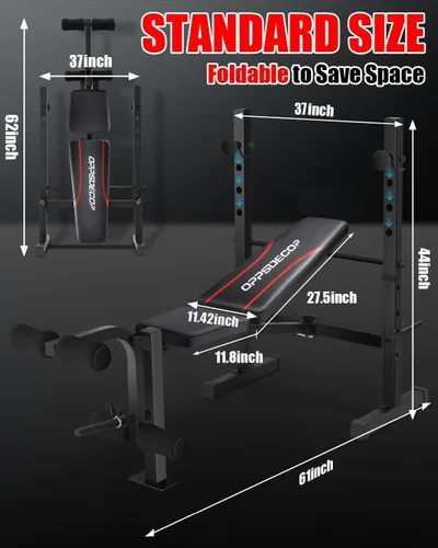 Vista 5 de OPPSDECOR Standard Weight Bench Set with Squat Rack, 600LBS Adjustable Bench Press Set with Leg Extension and Leg Curl, Foldable Flat Incline