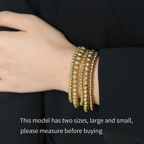 Vista 7 de Pulsera para mujer con cuentas chapadas en oro de 14 quilates, pulsera elástica de cuentas redondas