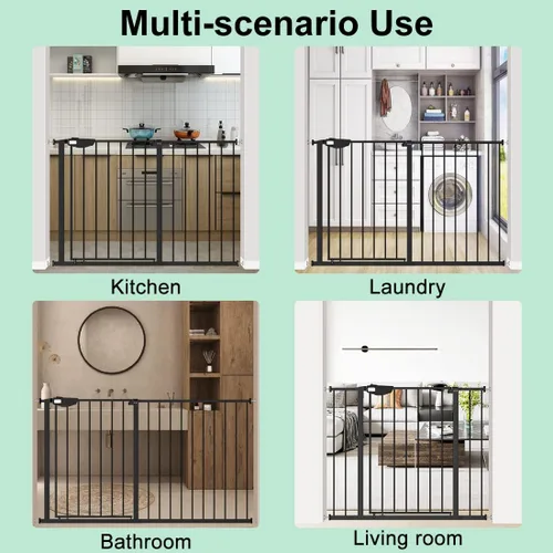 Vista 5 de ALLAIBB Triple Lock - Puerta extra ancha para bebé, montada a presión, para caminar a través de cierre automático seguro, de metal negro, perro