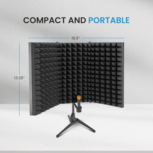 Vista 7 de iDance Escudo de aislamiento de micrófono absorbente plegable, 3 paneles aisladores de micrófono, Escudo de aislamiento vocal de micrófono