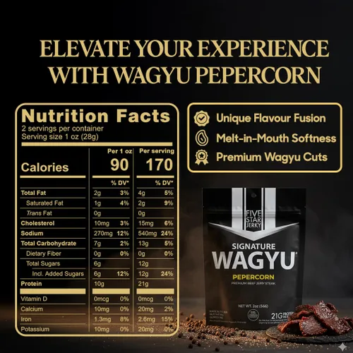 Vista 2 de Five Star Wagyu - Carne seca de ternera - Pimienta tierna paquete de 2 (4 onzas)