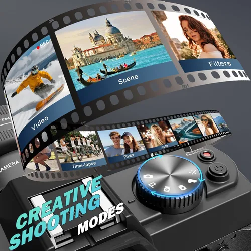 Vista 5 de 8K Digital Cameras for Photography 64MP - 16X Zoom Autofocus, WiFi, 180° Flip Screen with Wide-Angle & Macro Lens, Vlogging Camera for YouTube