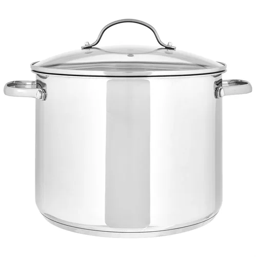 Vista 2 de Amazon Basics Olla de acero inoxidable con tapa, 8 cuartos de galón, calefacción uniforme, fácil de limpiar, color plateado