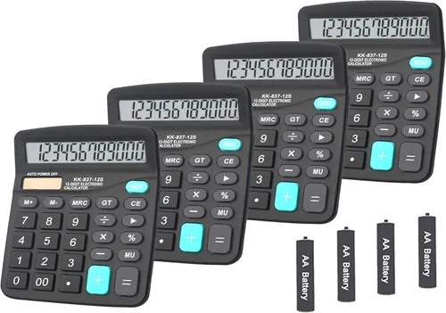 Vista 10 de Calculadoras, calculadora de botón grande con pantalla LCD en ángulo de 12 dígitos, función de escritorio portátil de doble potencia para oficina