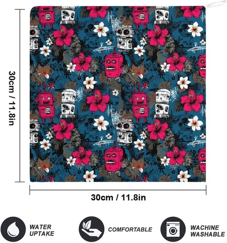 Vista 2 de Tropical Retro Robots Print Hand Towels for Bathroom Kitchen, Cute Hanging Kitchen Towels with Hanging Loop, Decorative Absorbent Coral Bath Hand