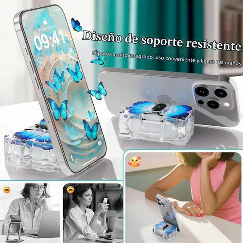 Vista 3 de R-fun Funda para AirPods Pro 2 Butterfly Artistry - Tapa desplegable automática y función de soporte, protección de grado militar de 360° con Negro