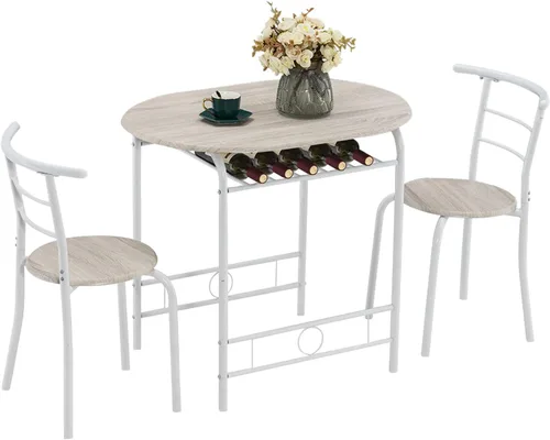 Vista 10 de VINGLI Juego de comedor de 3 piezas, juego de mesa de cocina pequeña para 2, juego de mesa de desayuno, mesa de madera de cocina con 2 sillas