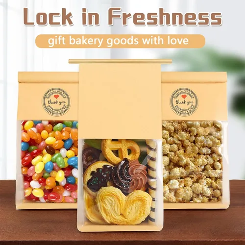 Vista 5 de Paquete de 50 bolsas de galletas con sello, 8.2 x 3.9 x 3.1 pulgadas, bolsas de panadería con cierre de estaño con ventana, bolsa de embalaje
