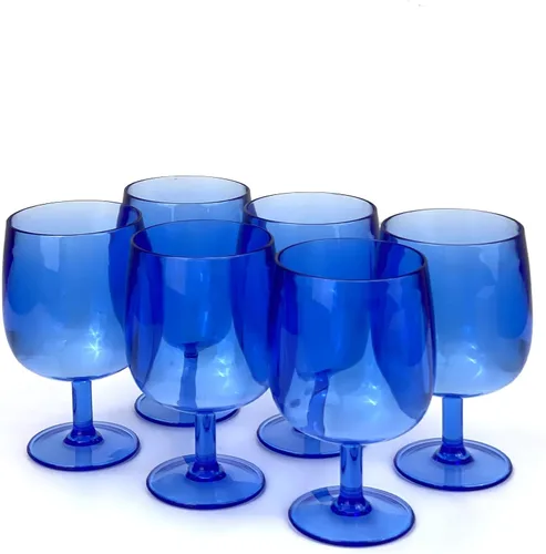 Yalin Juego de 6 vasos apilables irrompibles de plástico acrílico para vino y agua de 12 onzas (azul, 12 onzas)