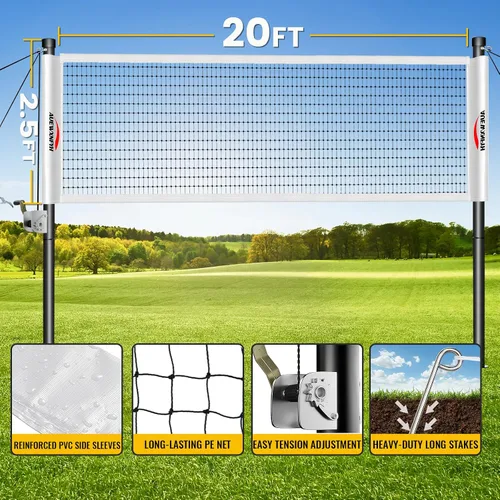 Vista 2 de Portable Badminton Set, Heavy-Duty Outdoor Net with 4 Rackets, 3 Shuttlecocks & Boundary Line for Backyard Lawn Beach Family Games Blanco