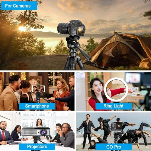 Vista 6 de CelticBird Trípode portátil de viaje de 64.5 pulgadas, compatible con cámaras SLR, teléfonos celulares, binoculares, visores de observación