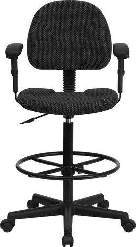 Vista 8 de Flash Furniture Bruce Silla de dibujo de tela estampada negra con brazos ajustables (cilindros 22.5''-27''H o 26''-30.5''H)