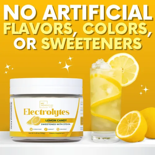 Vista 2 de Zero Sugar - Polvo de electrolitos de caramelo de limón - Hidratación refrescante - Energía sin cafeína con todos los ingredientes naturales