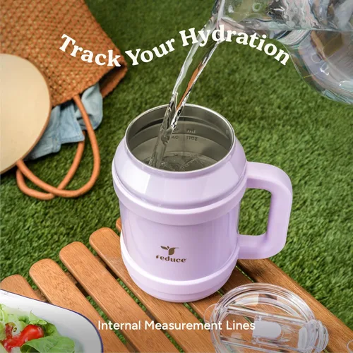 Vista 6 de REDUCE Vaso reutilizable de 1.5 litros para agua fría – Asa ergonómica – Aislamiento de doble pared – Taza resistente para escritorio/superficie